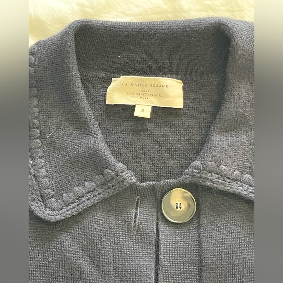 Sézane Navy Crochet Betty Cardigan Jacket - Picture 4 of 9